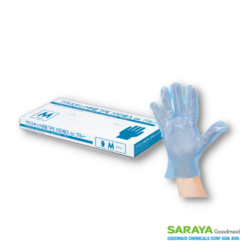 Saraya Smart San Plastic Gloves TPE Blue (per box)